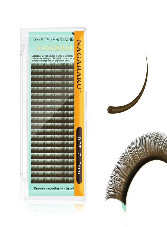 NAGARAKU Natural Brown Color Individual Eyelash Extensions Classic Lashes Faux Mink Soft False Eye Lashes Supplies 20 Rows(0.07mm C curl 9mm) - Image 1