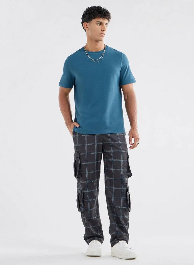 Splash FAV Checked Regular Fit Cargo Pants with Drawstring Closure and Pockets