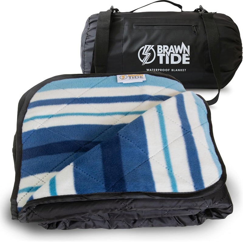BRAWNTIDE Large Outdoor Waterproof Blanket - Extra Thick Fleece, Warm, Windproof, Sandproof, Quilted, 82" x 55", Ideal for Beaches, Picnics, Camping, Stadiums, Dogs, Car - Image 1