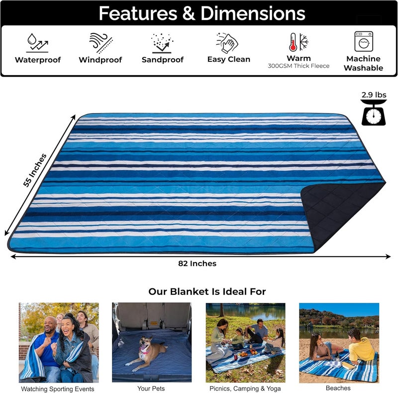 BRAWNTIDE Large Outdoor Waterproof Blanket - Extra Thick Fleece, Warm, Windproof, Sandproof, Quilted, 82" x 55", Ideal for Beaches, Picnics, Camping, Stadiums, Dogs, Car - Image 2