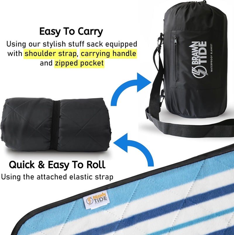 BRAWNTIDE Large Outdoor Waterproof Blanket - Extra Thick Fleece, Warm, Windproof, Sandproof, Quilted, 82" x 55", Ideal for Beaches, Picnics, Camping, Stadiums, Dogs, Car - Image 4