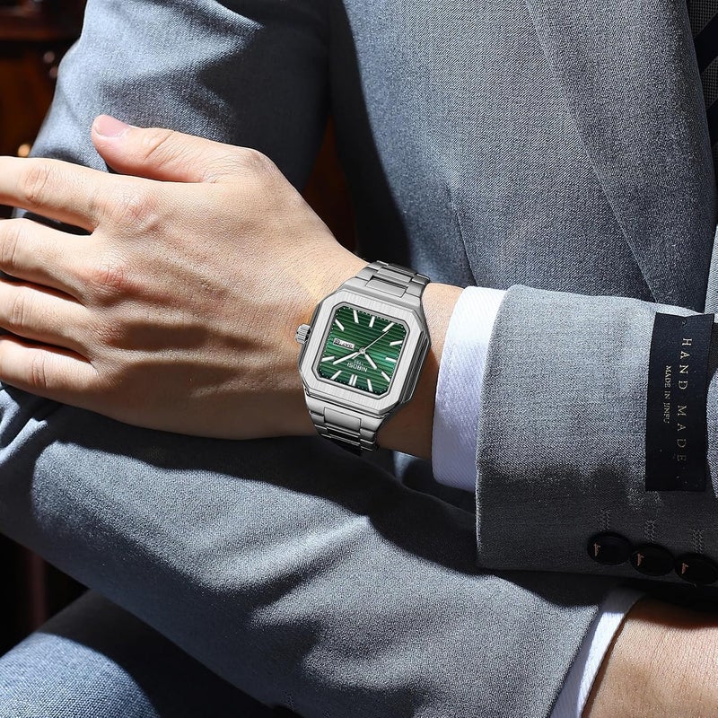 NIBOSI Men's Business Analog Watch with Minimalist Green Dial and Stainless Steel Strap - Image 5