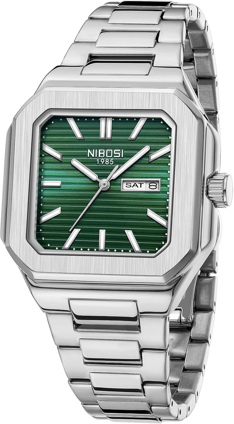 NIBOSI Men's Business Analog Watch with Minimalist Green Dial and Stainless Steel Strap - Image 1