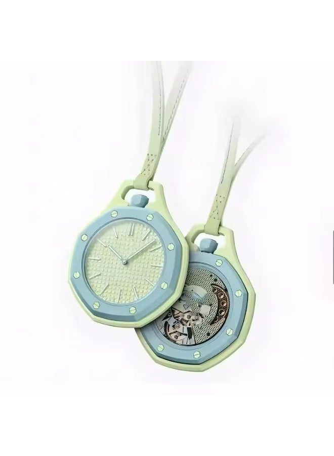 BlueFire Blue Octagonal Designer Pocket Watch –  Blue Dial, Sapphire Glass, Fashion Pendant Hanging Watch with Leather Strap | Octagonal Watch Bag Hanging Charm on Handbags, Backpacks - Image 1