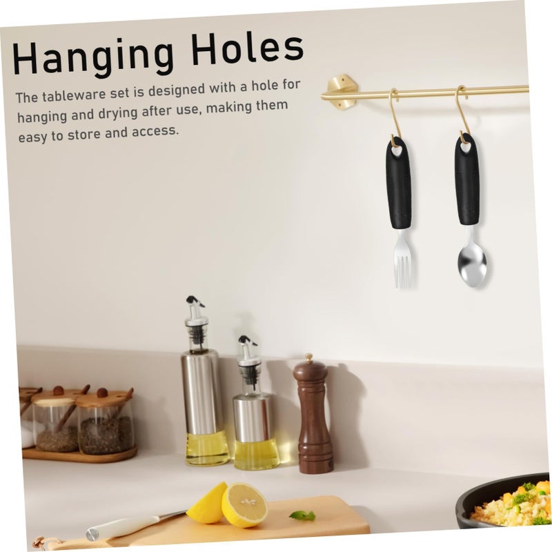 1 Set Black Adaptive Weighted Eating Utensils for Elderly Care Non Slip Ergonomic Handles Spoons Forks Stability Control - Image 4