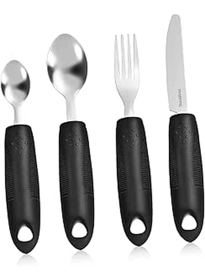 1 Set Black Adaptive Weighted Eating Utensils for Elderly Care Non Slip Ergonomic Handles Spoons Forks Stability Control - Image 1
