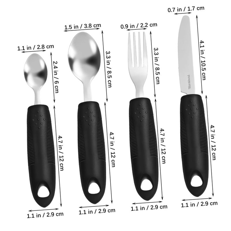 1 Set Black Adaptive Weighted Eating Utensils for Elderly Care Non Slip Ergonomic Handles Spoons Forks Stability Control - Image 3