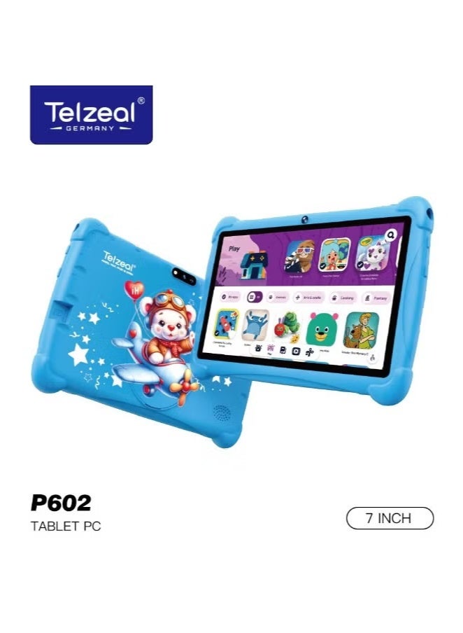 Telzeal P602 Android Tablet with 7-Inch HD Touchscreen Display | 4GB RAM + 128GB Storage | Dual Camera Setup | Lightweight & Portable for Kids, Travel & Daily Use | 3000mAh Long Battery Life | Wi-Fi Connectivity | Android OS | Child-Friendly Design | Blue - Image 1