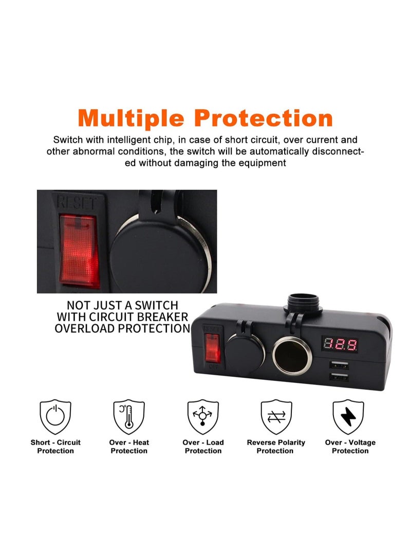 كابتن تيك Dual USB Socket Charger and Dual 12V Power Outlet Cigarette Lighter Splitter Adapter with LED Voltmeter On/Off Switches for Car Rv Truck Marine Boat Camper Vehicles - Image 4