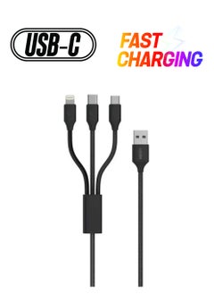GREEN LION Transparent 3 in 1 Braided Cable ( USB-C / Lightning / Micro ) 1M - Black  - Image 1