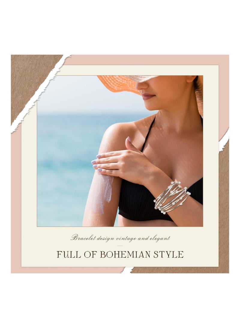 Excefore 6 Pcs Leather Wrap Bracelets for Women, Multi Layer Bohemian Cuff Bracelets Stack Bracelets, Handmade Clasp Bangle Bracelet, Jewelry Gift for Ladies and Mother - Image 5