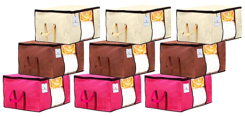 Kuber Industries Kuber Industries Underbed Storage Bag Storage Organiser Blanket Cover Set of 9 Extra Large Size IvoryPinkDark BrownCTKTC23851 - Image 1