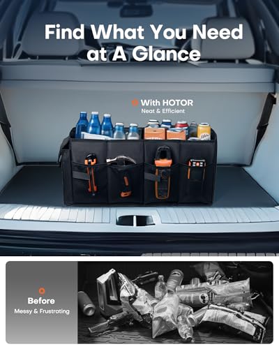 HOTOR Trunk Organizer - Car Organizer, Foldable Trunk organizer for SUVs & Sedans, Sturdy Car Organization for Car Accessories, Tools, Sundries, Black, 2 Compartments, 21.3"×12.6"×10.6" - Image 5