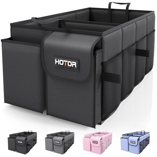 HOTOR Trunk Organizer - Car Organizer, Foldable Trunk organizer for SUVs & Sedans, Sturdy Car Organization for Car Accessories, Tools, Sundries, Black, 2 Compartments, 21.3"×12.6"×10.6" - Image 1