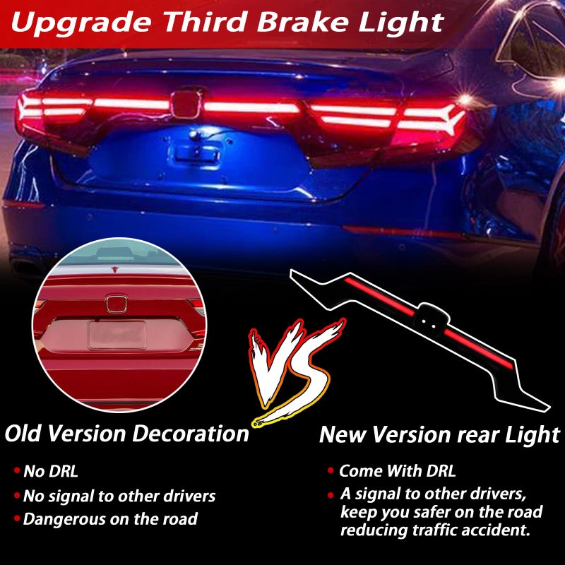 BINQIGOO Trunk Lid Third Brake Light Bar Assembly Turn Signal Aftermarket Tail Lamp Compatible with Honda Accord 10th 2018-2022 EX EX-L Sport Hybrid Touring Model - Image 3