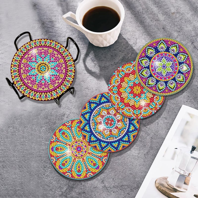 Vcekract Diamond Painting Coasters, 6 Pcs Mandala Diamond Art Coasters with Holder, Crafts Kits for DIY Coasters, Adult Crafts Projects Kits Women - Image 2
