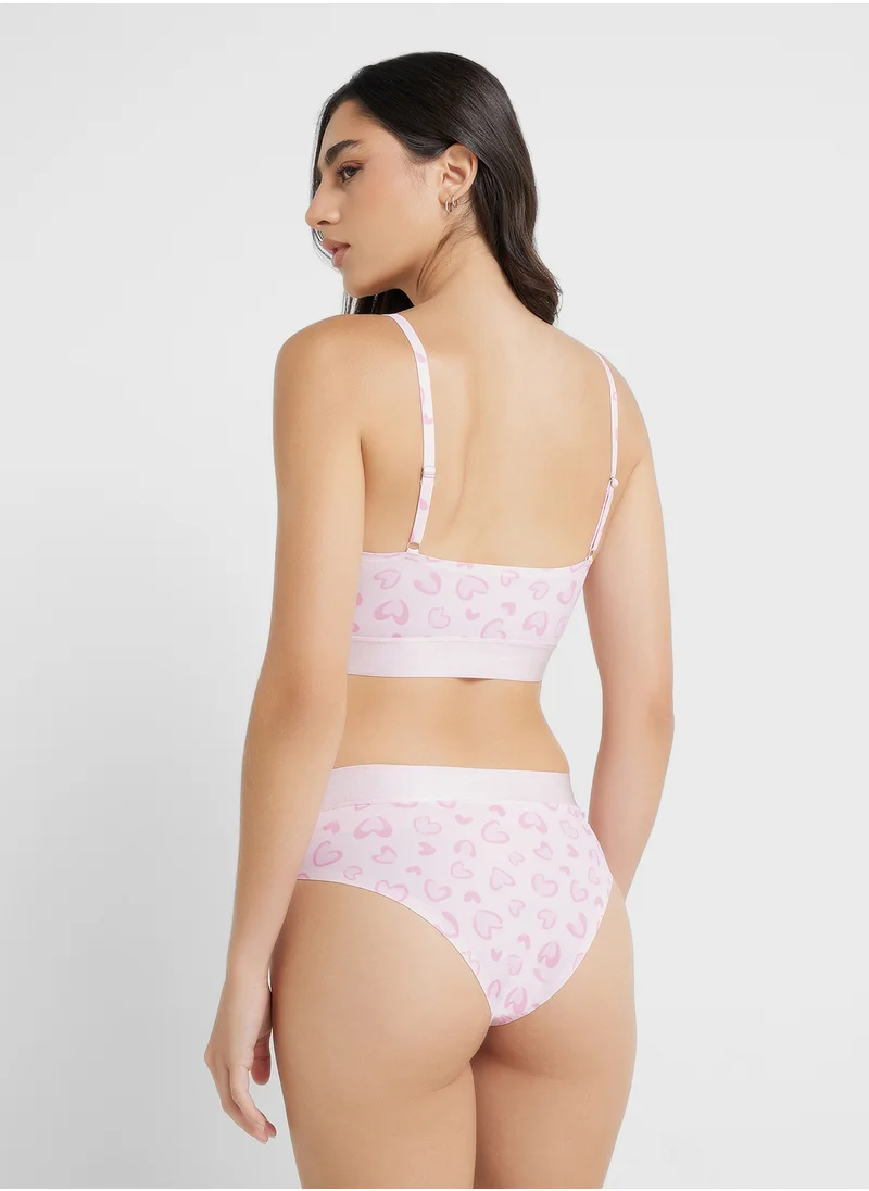 جينجر Heart Print Bralette & Brief Set
