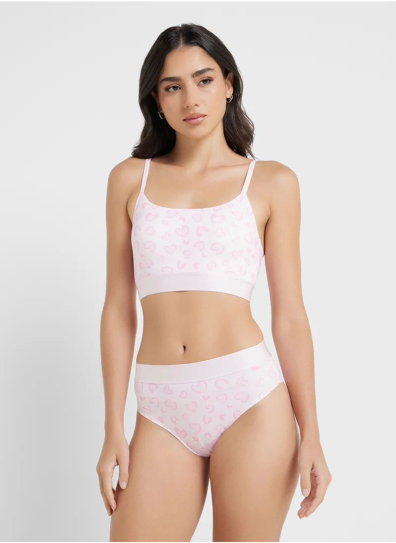 جينجر Heart Print Bralette & Brief Set
