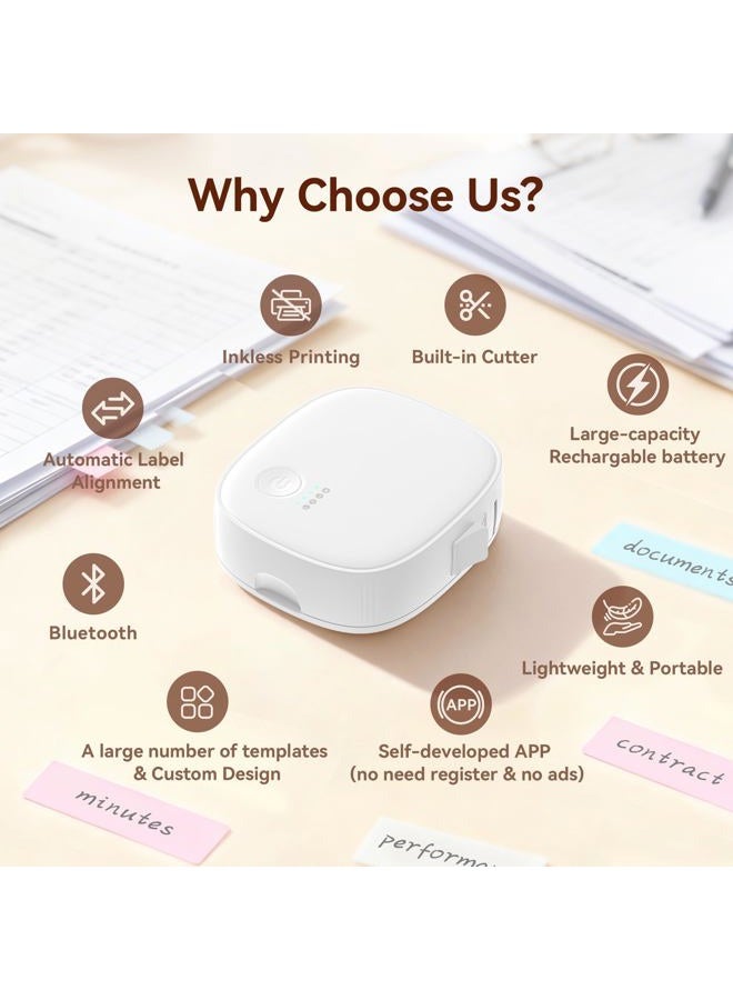 XenGro Mini Label Maker Machine with Tape AH-P05, Portable Bluetooth Mini Label Printer, Wireless Thermal Label Maker, Waterproof & Rechargeable, Built-in Cutter, for Home, Office, Kitchen – White - Image 3