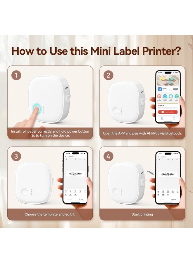 XenGro Mini Label Maker Machine with Tape AH-P05, Portable Bluetooth Mini Label Printer, Wireless Thermal Label Maker, Waterproof & Rechargeable, Built-in Cutter, for Home, Office, Kitchen – White - Image 4