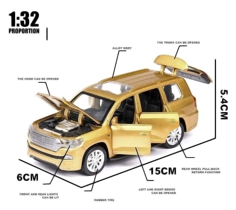 DEUSON ECOM 1:32 Land Cruiser Diecast Metal Toy Car for Kid Pullback with Light Sound - Multi Color - Image 4