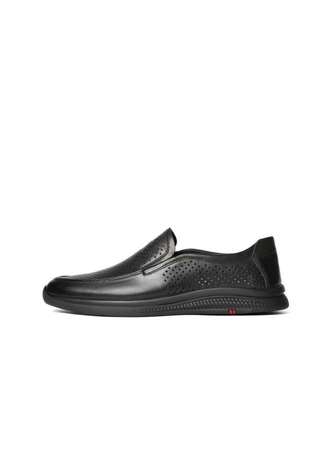 Belle Perforated Breathable Cowhide Leather Men's Business Casual Leather Shoes 18029am1, Black-perforated, Size 44 - Image 1