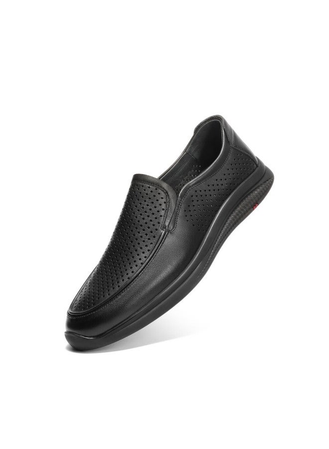 Belle Perforated Breathable Cowhide Leather Men's Business Casual Leather Shoes 18029am1, Black-perforated, Size 44 - Image 5