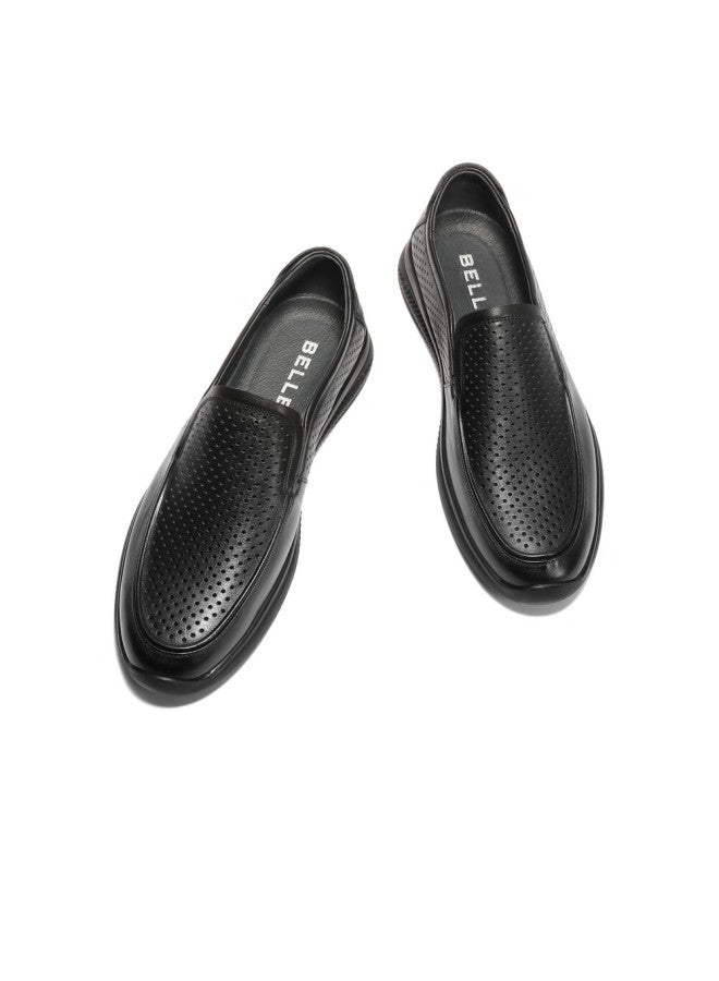 Belle Perforated Breathable Cowhide Leather Men's Business Casual Leather Shoes 18029am1, Black-perforated, Size 44 - Image 2