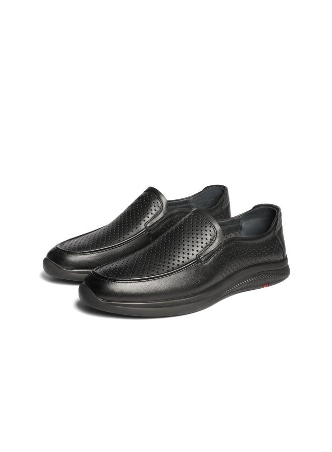 Belle Perforated Breathable Cowhide Leather Men's Business Casual Leather Shoes 18029am1, Black-perforated, Size 44 - Image 4