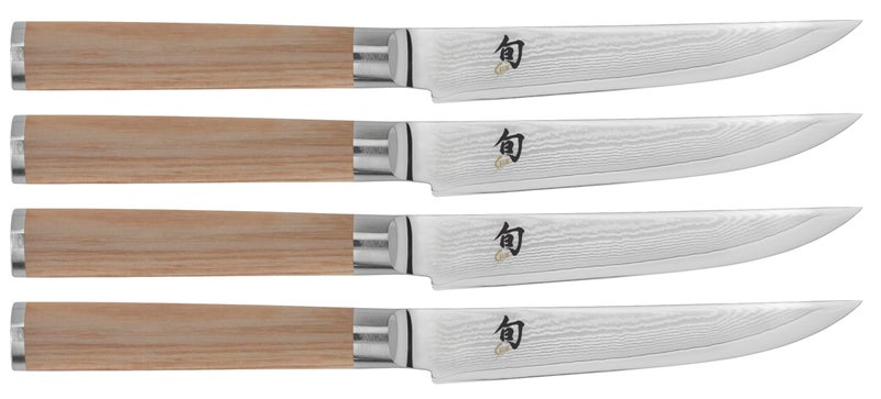 Shun Shun Classic Blonde Steak Knife Set, 4 Piece, 4.75" Knives, Handcrafted Japanese Steak Knife Set, VG-MAX Core with Damascus Stainless Steel Cladding, Pakkawood Handle  - Image 2
