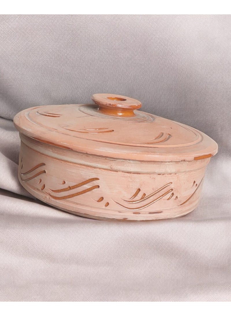 كلور زون بوتري صينيه بالغطاء من الفخار و الخزف شغل يدوي امن داخل الافران مقاس 25سم t033  - Image 5