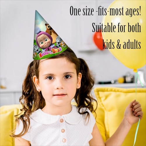 Party Baazaar Masha Birthday Party Caps for Kids | Cartoon Theme Cone Hats for Girls & Boys | Masha Birthday Decorations (Pack of 10) - Image 3