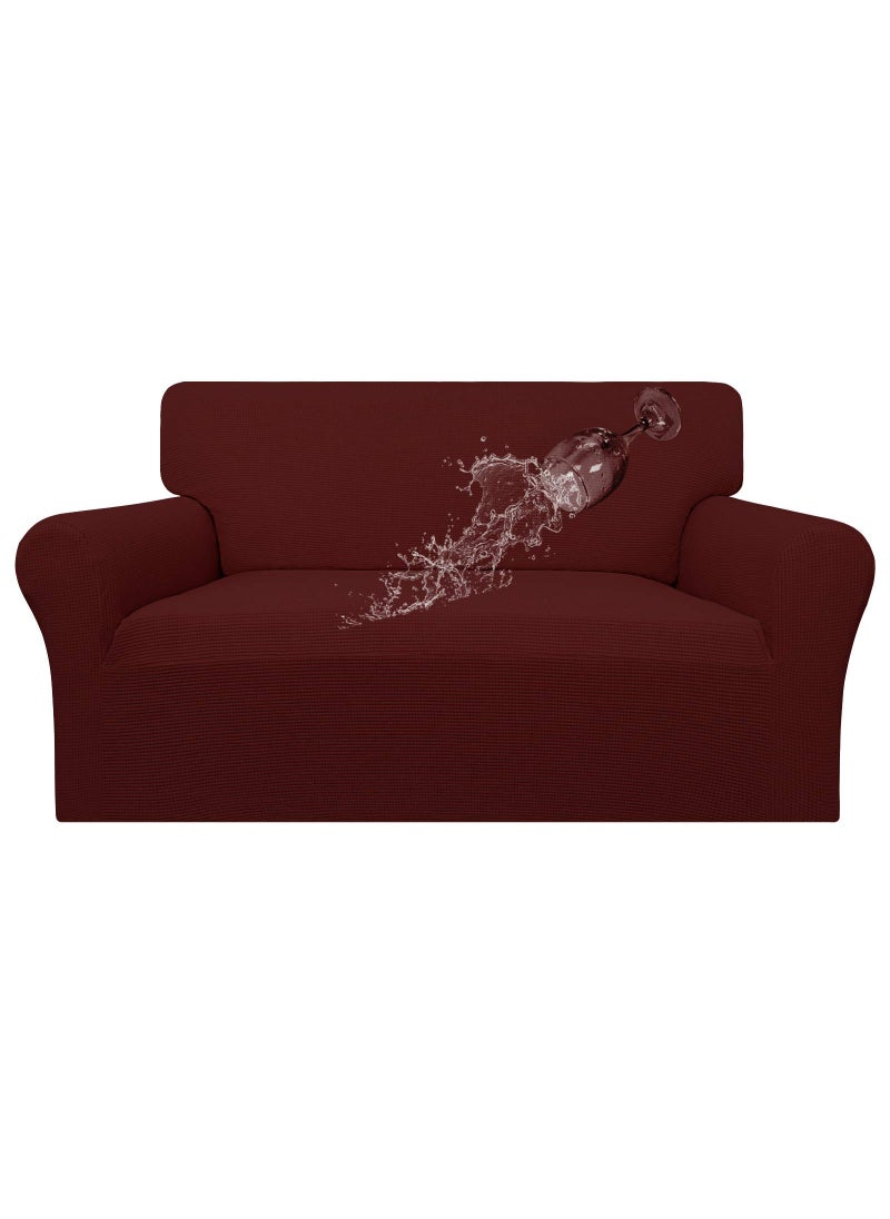 Easy-Going EasyGoing 100 Waterproof Loveseat Couch Cover Dual Waterproof Sofa Cover Stretch Jacquard Sofa Slipcover Leakproof Furniture Protector for Kids Pets Dog and Cat Loveseat Wine 