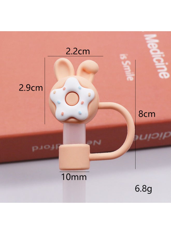 New Large Diameter 10mm Dust-proof Straw Cap Can Be Recycled Cute Milk Tea Cup Thick Straw Plug Manufacturers Supply-Color:Orange Bunny Ear Donuts 10mm-Specifications:Bag With Straw [straw Color Random]] - Image 1