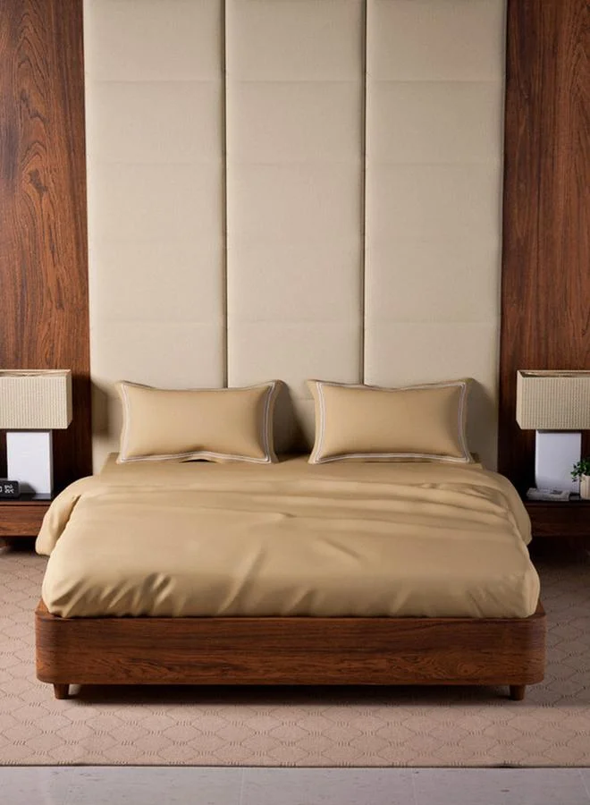 Mulberry Living 100% Cotton King Fitted Bedsheet With 2 Pillow Covers - 500Tc Opulent Hue - Fawn