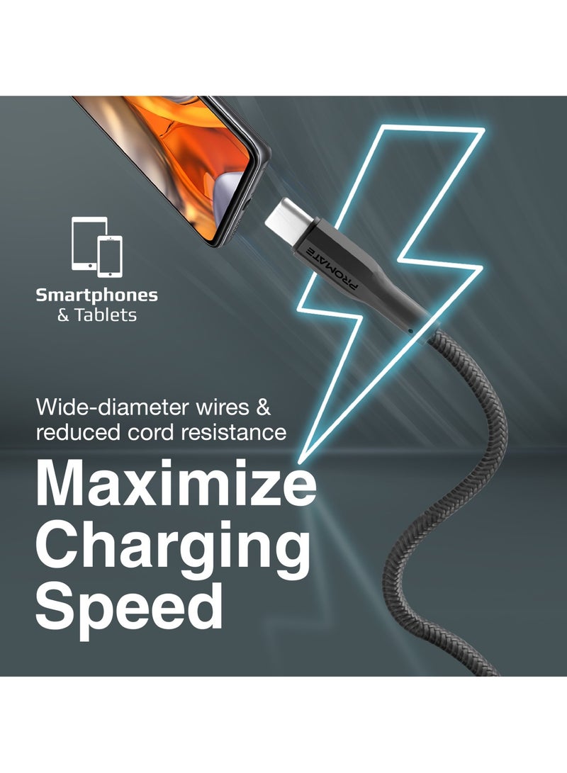 PROMATE USB to USB-C Cable, 2 Meters Long, Durable Silicone Type-C Charging Cable with 2A Fast Charging and 480 Mbps Data Sync, Designed for Smartphones, iPads, XCord-AC200.Black - Black - Image 2