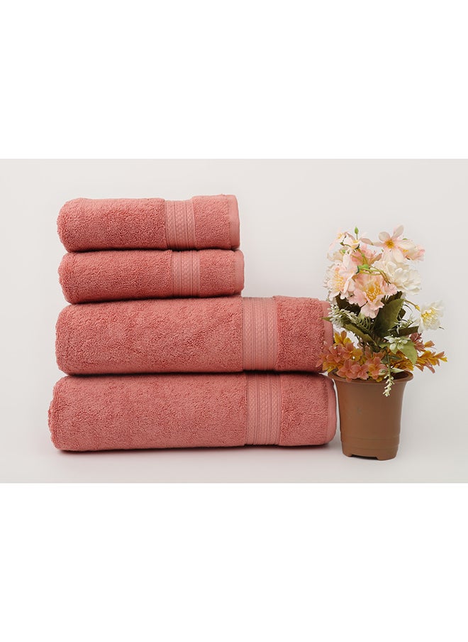 White Rose 4 Piece Bathroom Towel Set -HARMONY - 650 GSM - 100% Cotton Terry - 2 Bath Towel 70X140 cm & 2 Hand Towel 50x90 cm-Premium Touch-Quick Dry - Super Absorbent-Peach  - Image 1