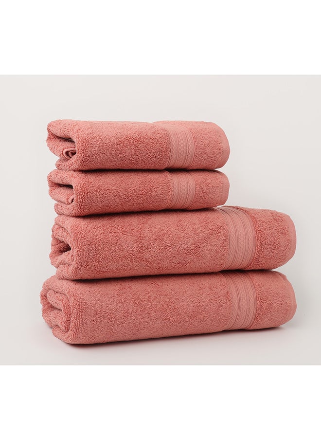 White Rose 4 Piece Bathroom Towel Set -HARMONY - 650 GSM - 100% Cotton Terry - 2 Bath Towel 70X140 cm & 2 Hand Towel 50x90 cm-Premium Touch-Quick Dry - Super Absorbent-Peach  - Image 3