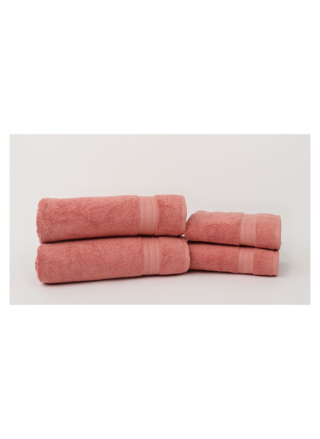 White Rose 4 Piece Bathroom Towel Set -HARMONY - 650 GSM - 100% Cotton Terry - 2 Bath Towel 70X140 cm & 2 Hand Towel 50x90 cm-Premium Touch-Quick Dry - Super Absorbent-Peach  - Image 2