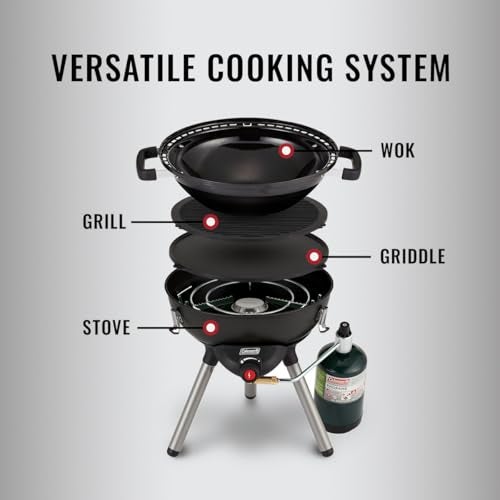 Coleman 4-in-1 Portable Propane Grill with 4 Cooking Attachments, Grill/Stove/Griddle/Wok with 7000 BTUs of Power for Grilling, Tailgating, Camping, BBQ, & More - Image 2
