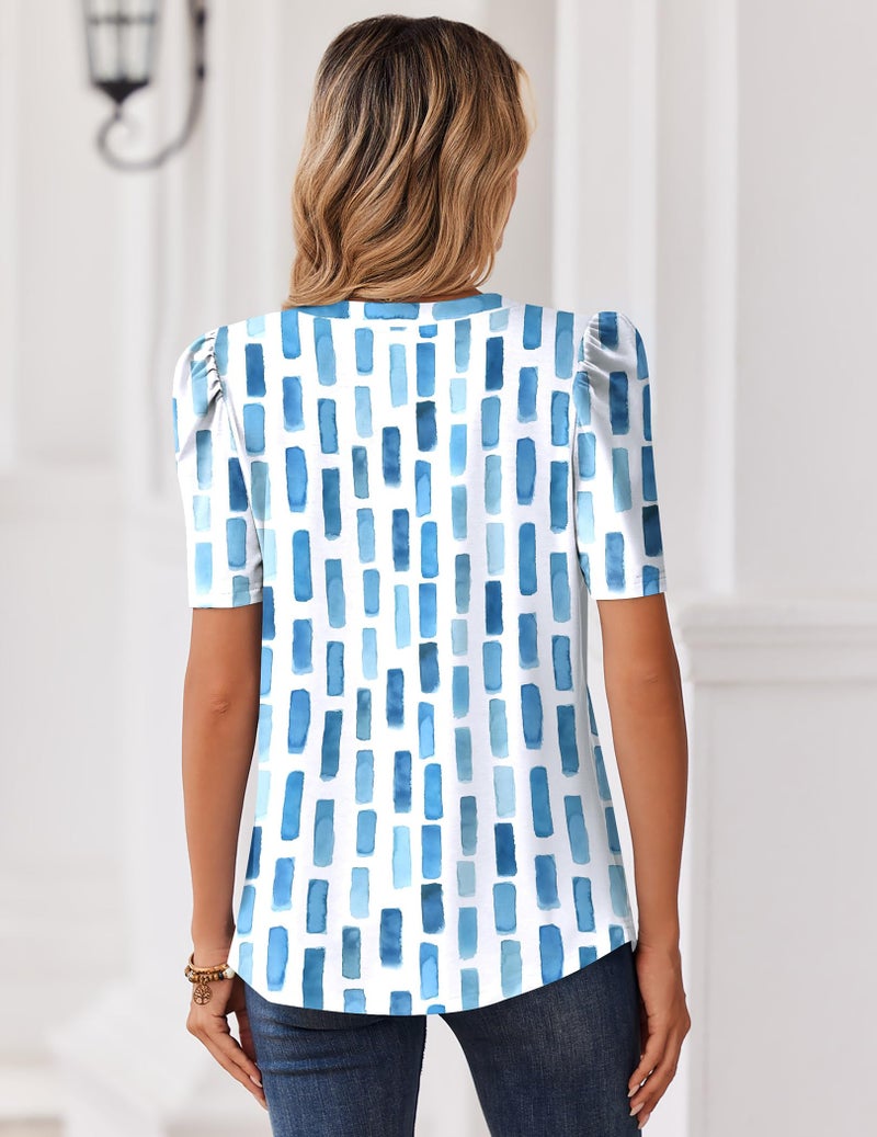 Zeagoo Women Blouses Puff Short Sleeve Summer Shirts Business Casual V Neck Tunic Top 2026 Cruise Going Out Clothes - Image 5