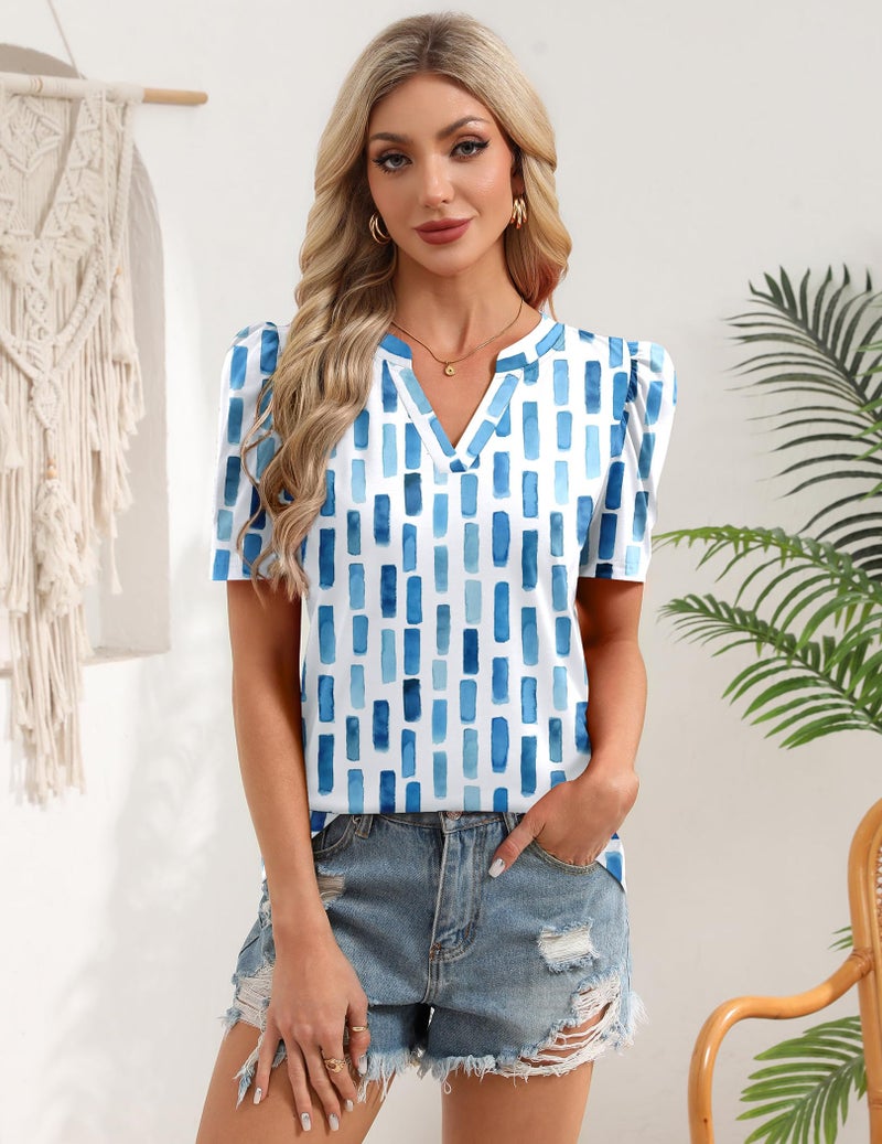 Zeagoo Women Blouses Puff Short Sleeve Summer Shirts Business Casual V Neck Tunic Top 2026 Cruise Going Out Clothes - Image 4