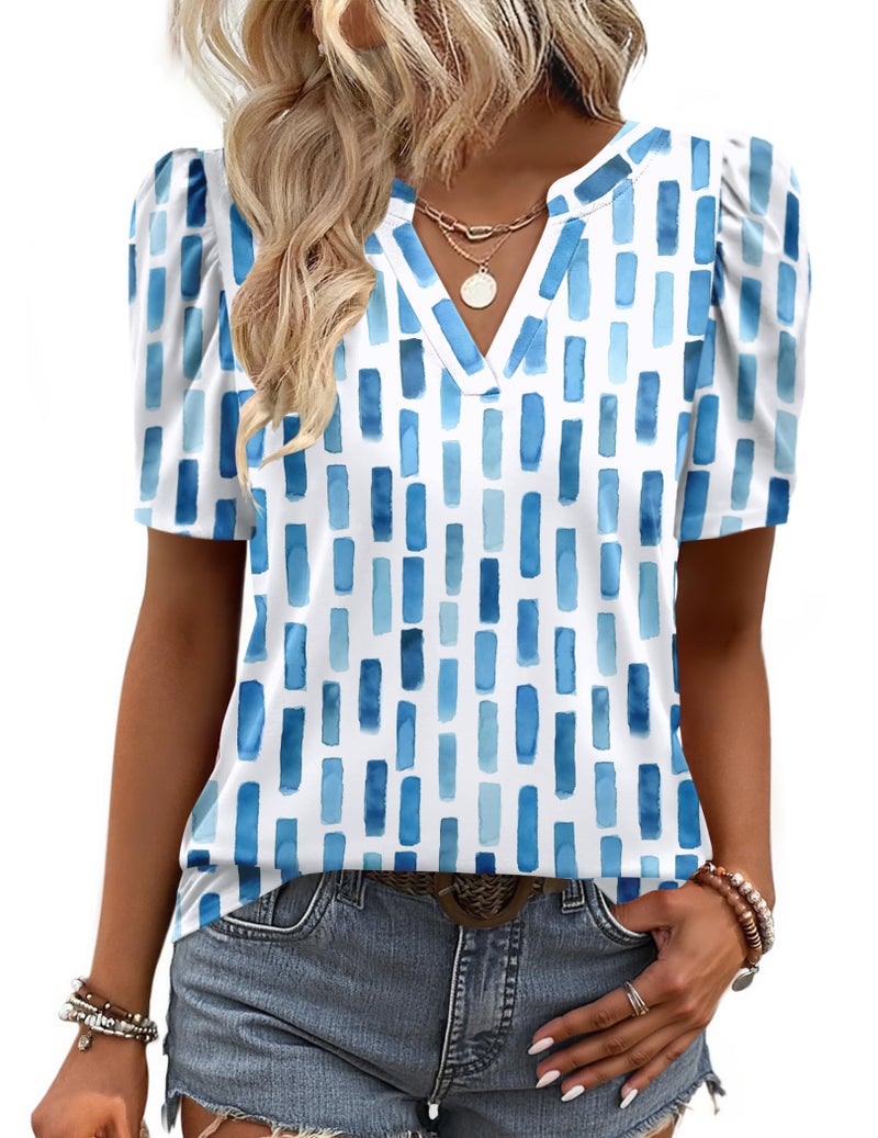Zeagoo Women Blouses Puff Short Sleeve Summer Shirts Business Casual V Neck Tunic Top 2026 Cruise Going Out Clothes - Image 1