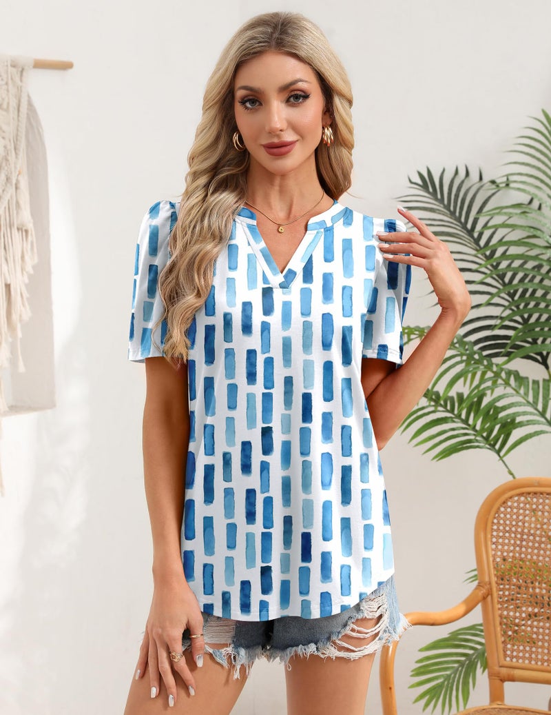 Zeagoo Women Blouses Puff Short Sleeve Summer Shirts Business Casual V Neck Tunic Top 2026 Cruise Going Out Clothes - Image 3