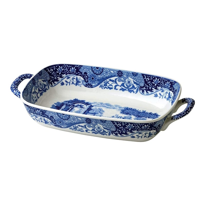 Spode Blue Italian Handled Serving Tray, Large Oven to Table Bakeware, Porcelain Lasagna Pan, Casserole Dish, Dishwasher and Oven Safe - Image 1