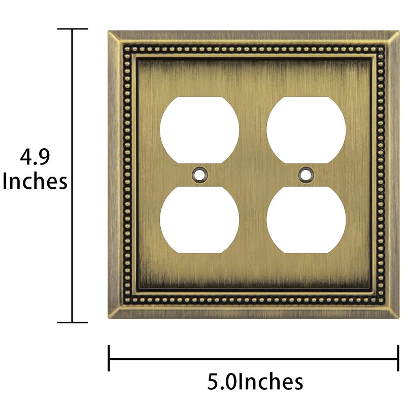 Henne Bery Sunken Pearls Heavy Duty Decorative Wall Plate Switch Plate Outlet Cover (Double Duplex, Antique Brass) - Image 3