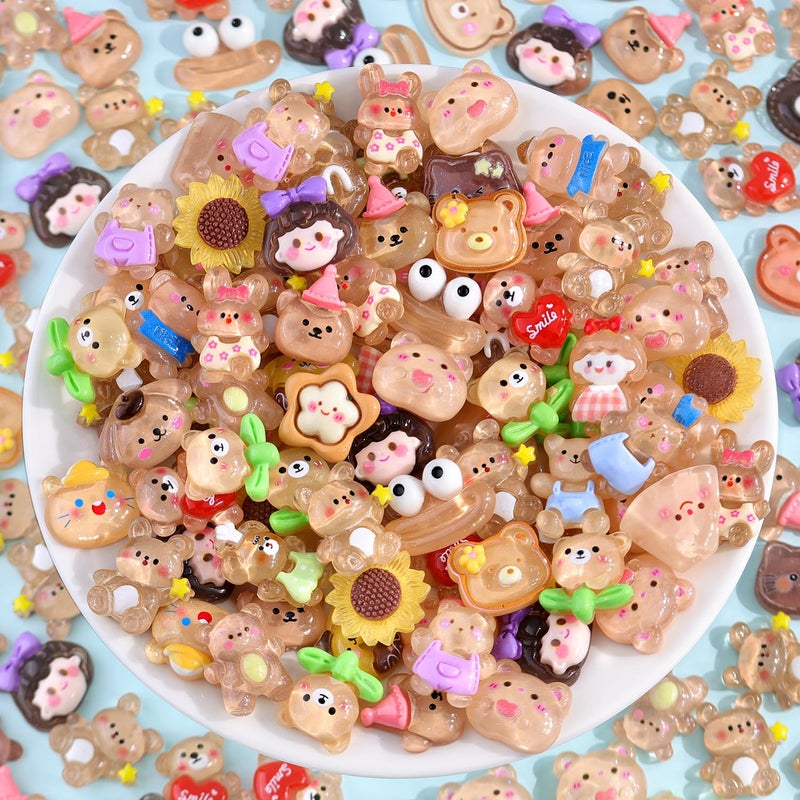 TINKRSTUFF 100PCS Brown Slime Charms Cute Jelly Flatback Resin Charms For Slime, Random Kawaii Decoden Charm for Embellishments Phone Junk Case Charm Bulk, Hairpins Scrapbooking Crafting & DIY Decor - Image 4