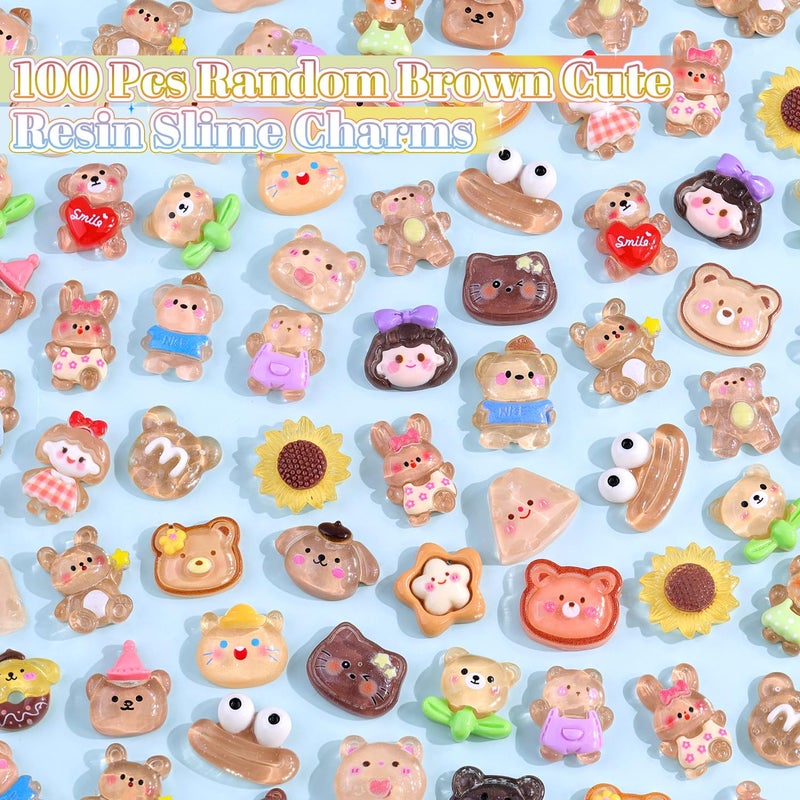 TINKRSTUFF 100PCS Brown Slime Charms Cute Jelly Flatback Resin Charms For Slime, Random Kawaii Decoden Charm for Embellishments Phone Junk Case Charm Bulk, Hairpins Scrapbooking Crafting & DIY Decor - Image 2