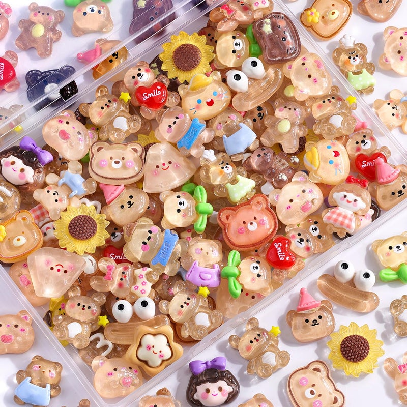 TINKRSTUFF 100PCS Brown Slime Charms Cute Jelly Flatback Resin Charms For Slime, Random Kawaii Decoden Charm for Embellishments Phone Junk Case Charm Bulk, Hairpins Scrapbooking Crafting & DIY Decor - Image 1