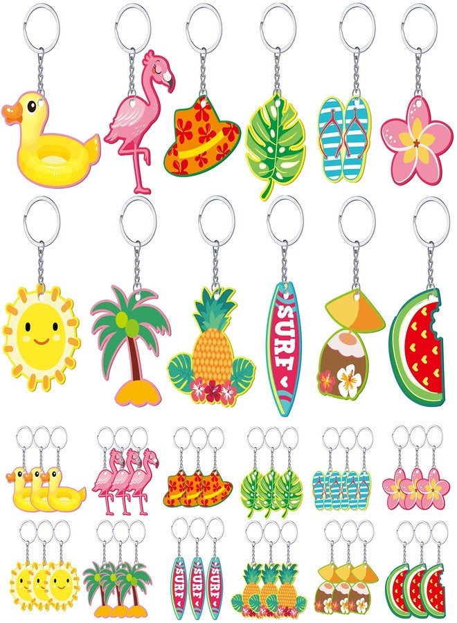 Janmercy 36 Pieces Hawaiian Luau Party Favors Summer Flamingo Pineapple Beach Keychain Tropical Hawaiian Key Ring for Kids Summer Theme Luau Key Ring Party Favor Supplies, 12 Styles (Lovely) - Image 1